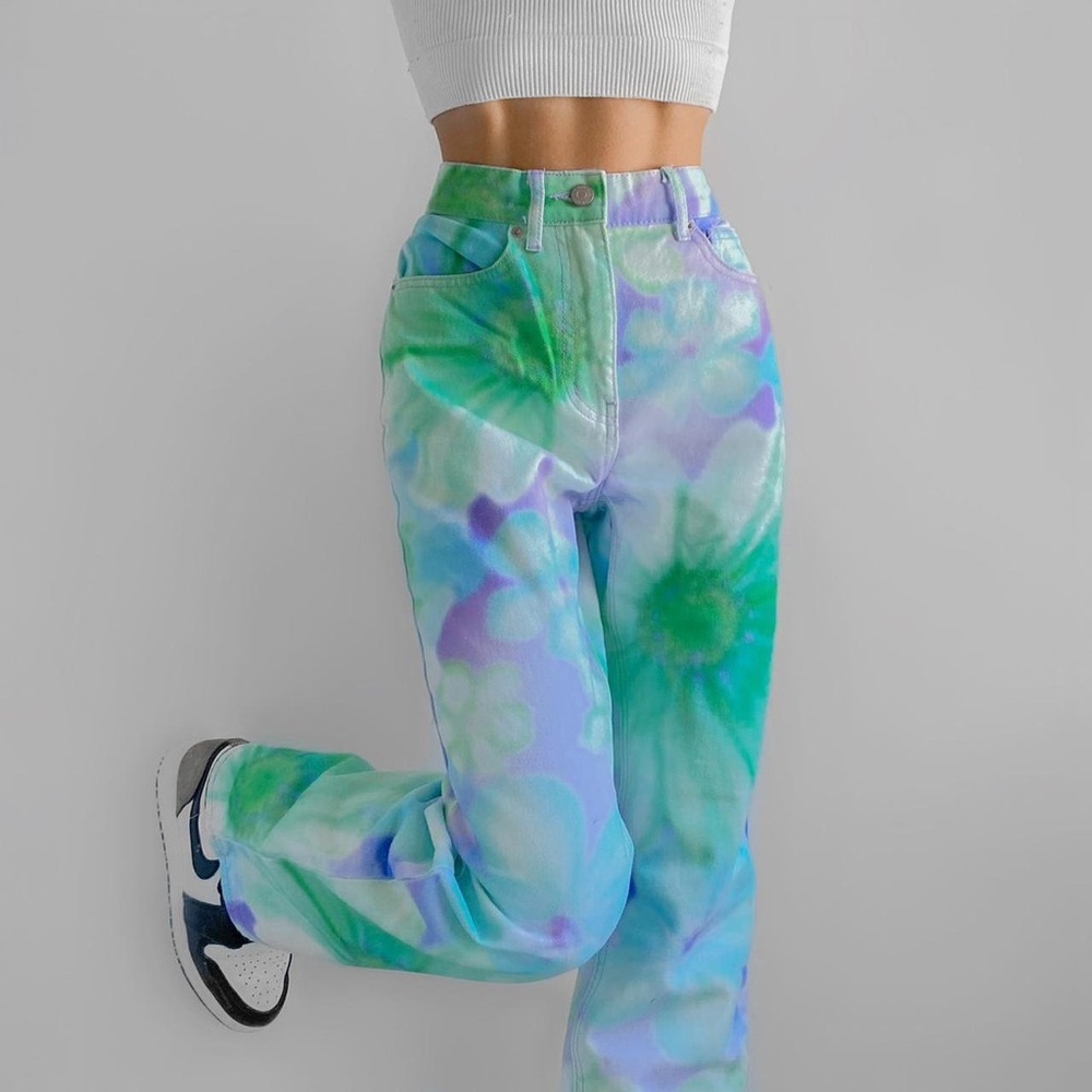 BDG Urban Outfitters Tiedye Pastel Floral Print Straight Leg Jeans Size 25 Retro